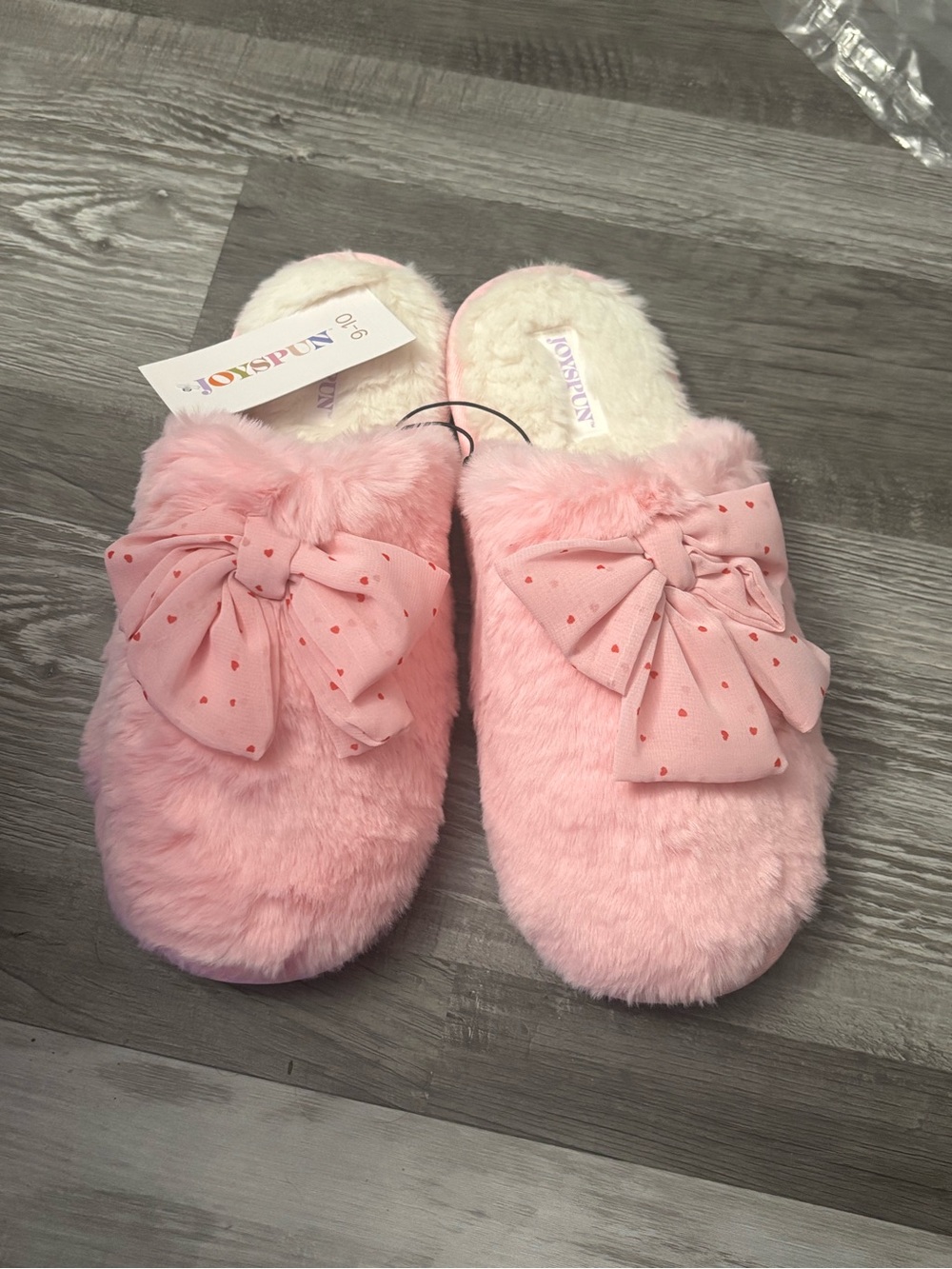 JOYSPUN Women's Pink Faux Fur Bow Slip-On Slippers